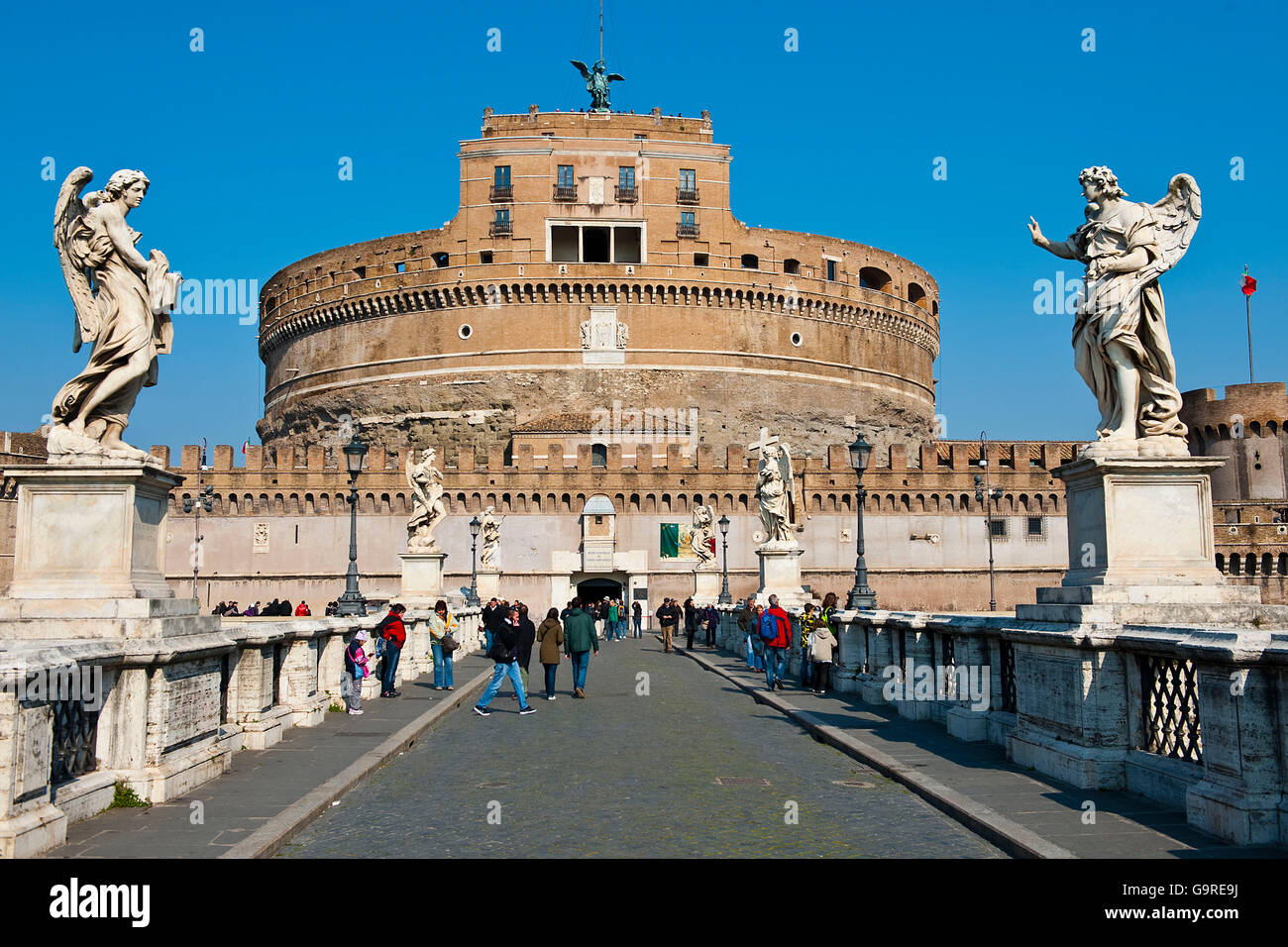 Château Saint Ange, Saint Ange Bridge, Rome, Latium, Italie / Castel Sant'Angelo, Château du Saint Ange, mausolée d'Hadrien, Ponte Sant'Angelo, Pont d'Hadrien Banque D'Images
