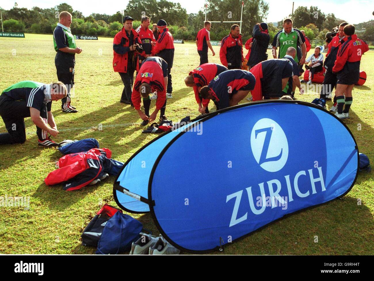 Les Lions britanniques se latent avant l'entraînement au parc Keirle, avant le dernier test contre l'Australie, samedi. Banque D'Images