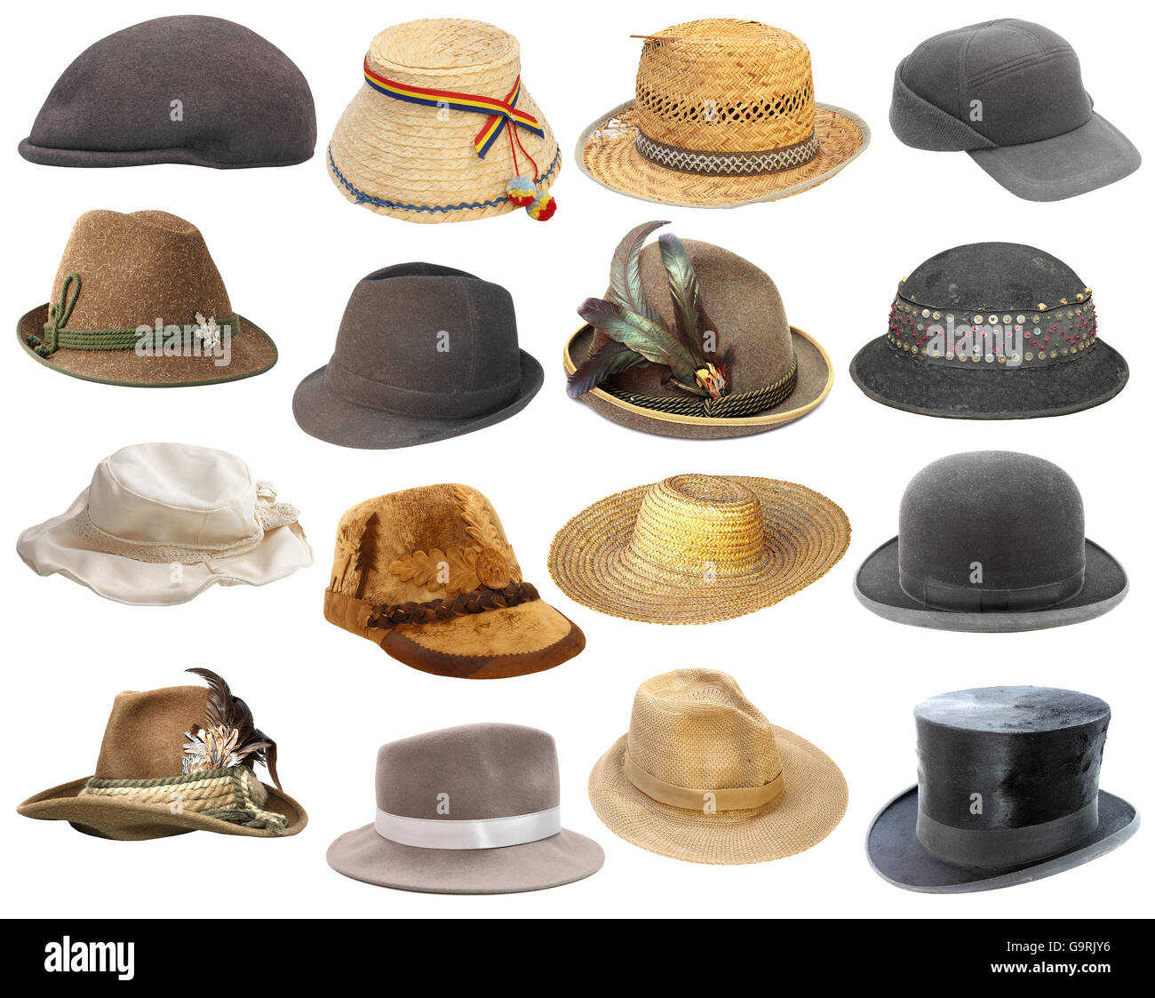 Grande collection de chapeaux isolé sur fond blanc Banque D'Images
