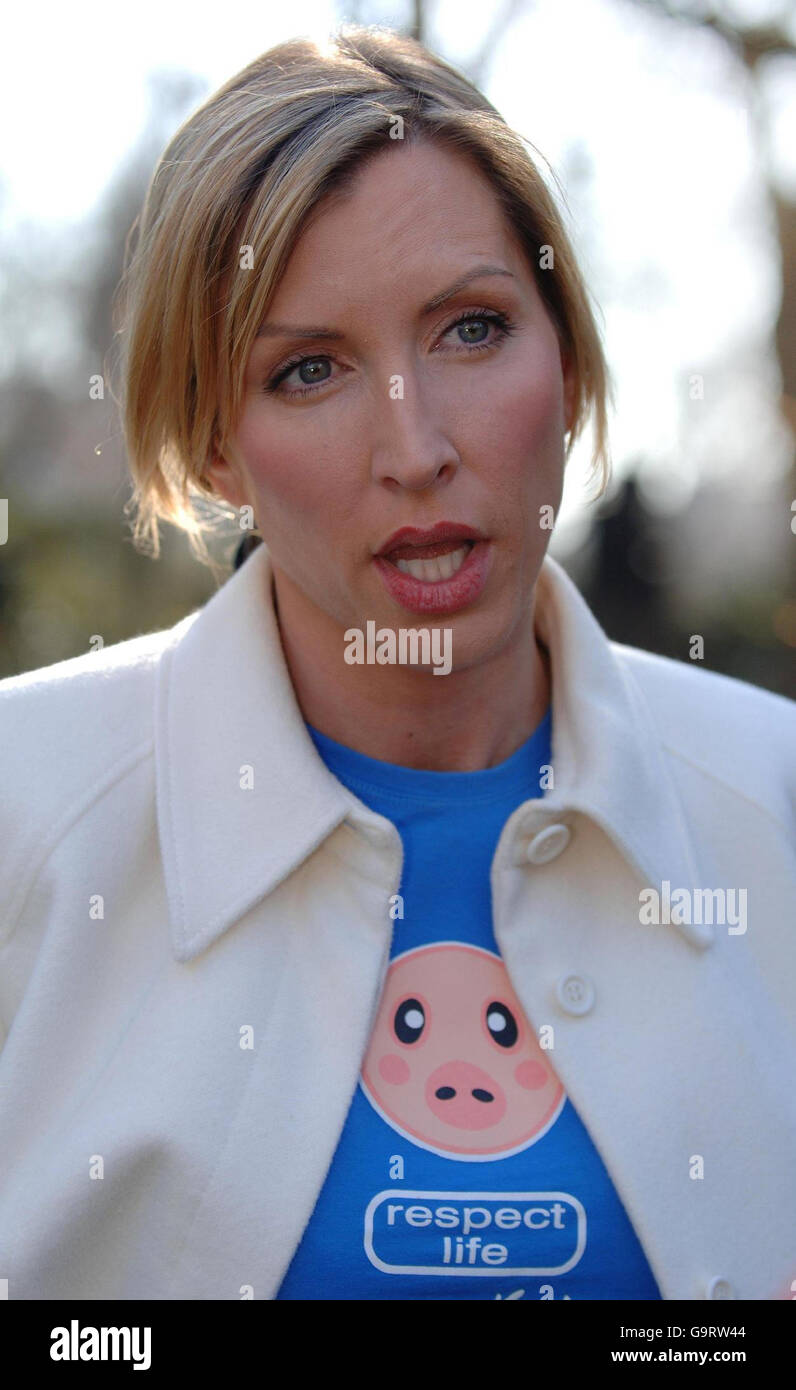 Heather Mills, du Parlement de Londres, où elle a soutenu la campagne de Viva contre les pratiques de farrissement du bétail porcin au Royaume-Uni. Banque D'Images