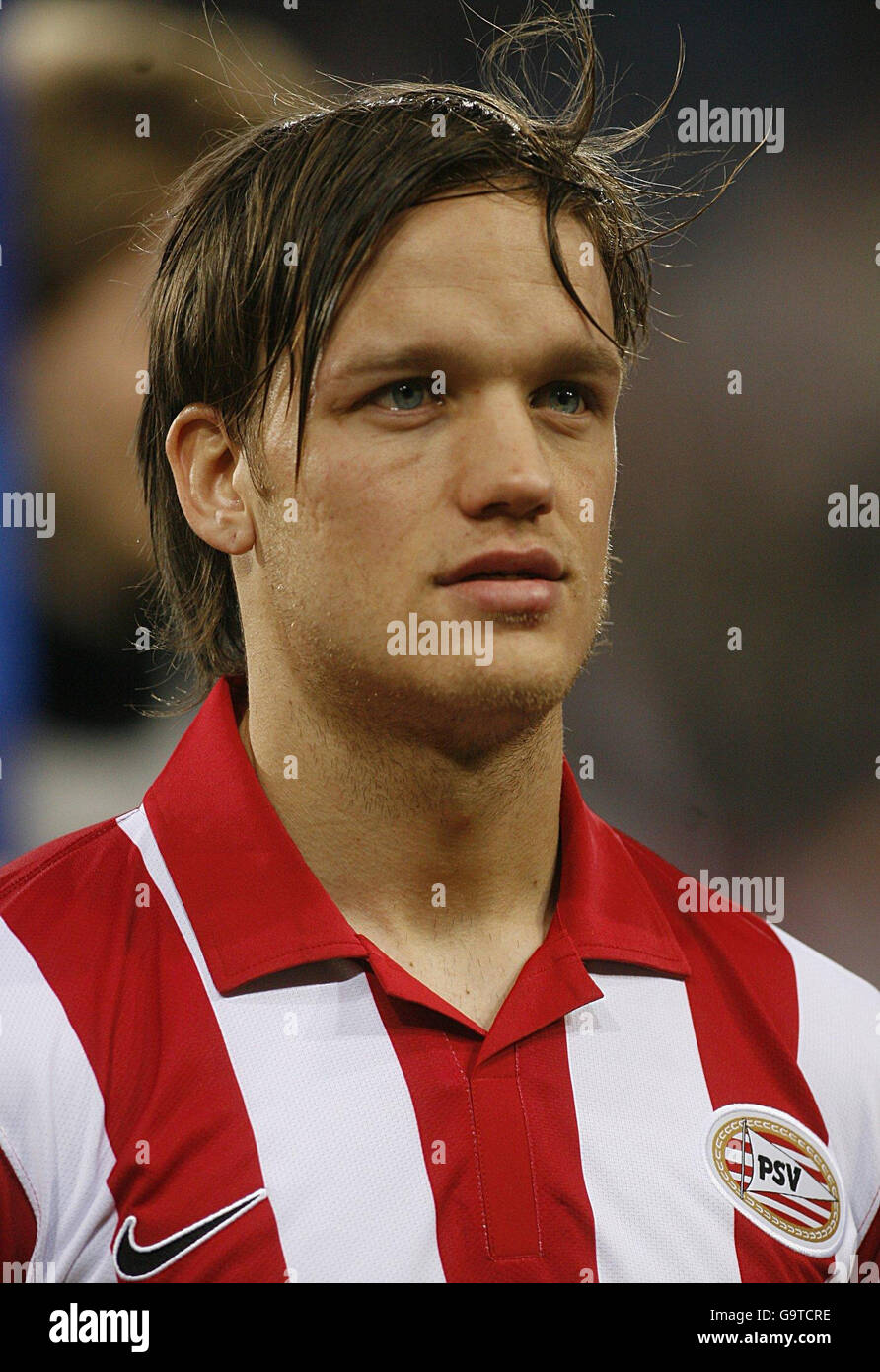 Mika Vayrynen du PSV Eindhoven lors du match du quart de finale de la Ligue des champions de l'UEFA au Philips Stadion, Eindhoven, pays-Bas. Banque D'Images