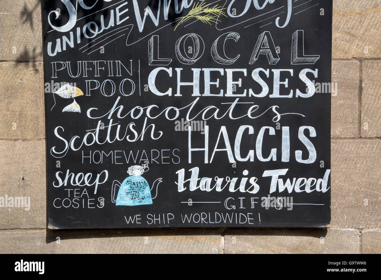 Le fromage et La Boutique Sign Haggis, Royal Mile, Edinburgh, Ecosse, Banque D'Images