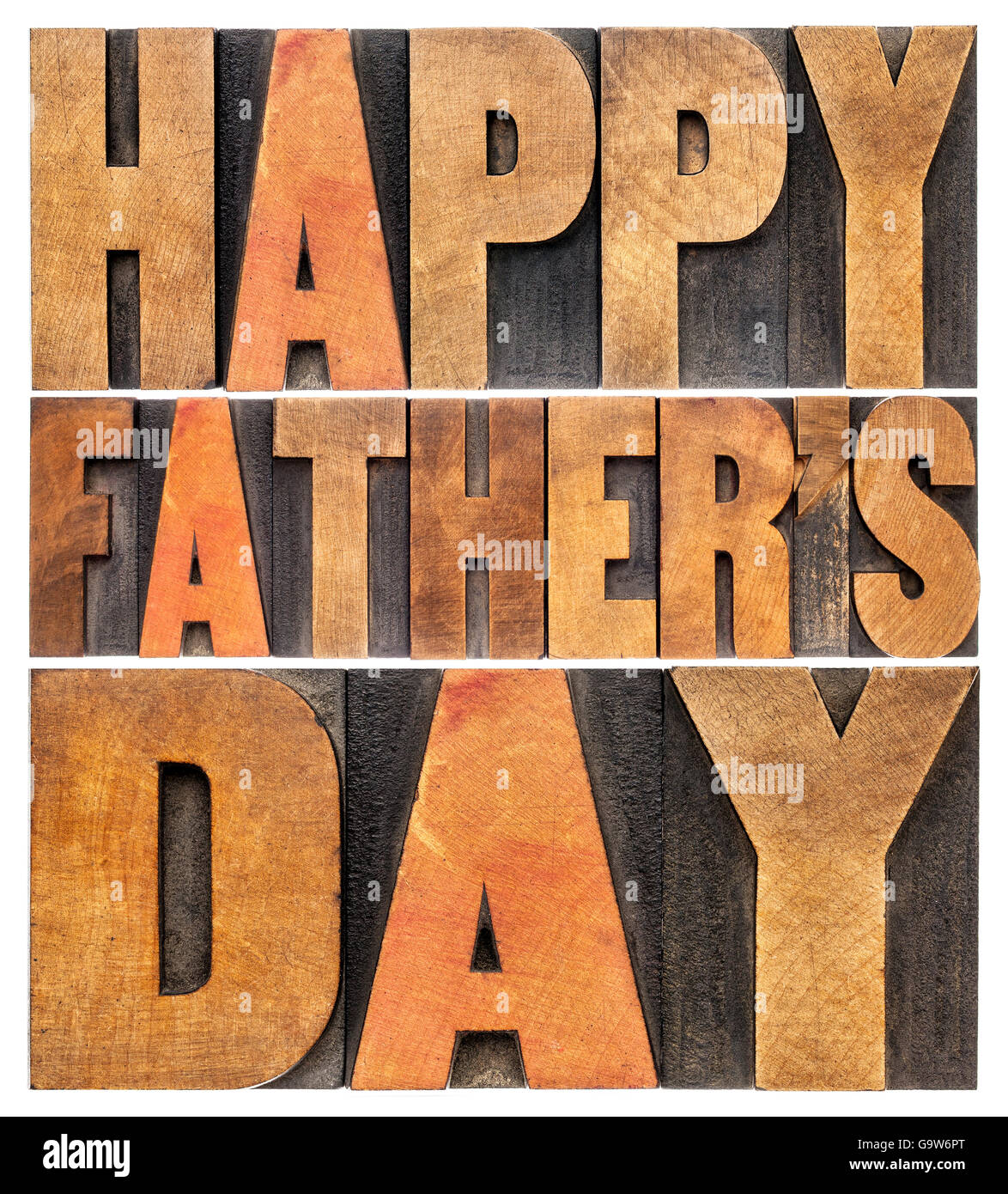 Happy father's day greetings - mots isolés en bois anciens blocs de la typographie Banque D'Images