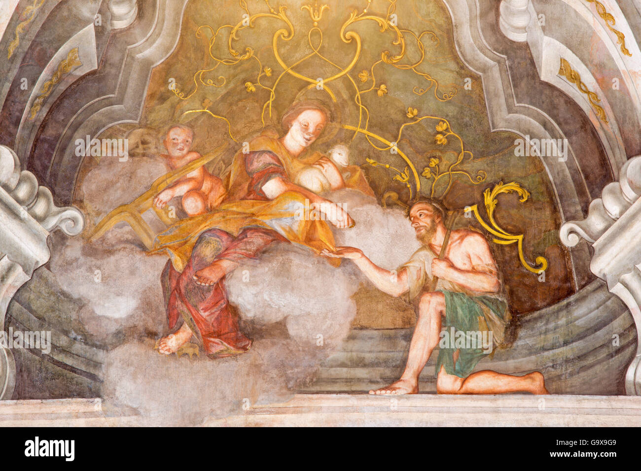 BRESCIA, ITALIE - 21 MAI 2016 : la fresque de vertu cardinale de l'amour dans Chiesa di Santa Maria della Carita Banque D'Images