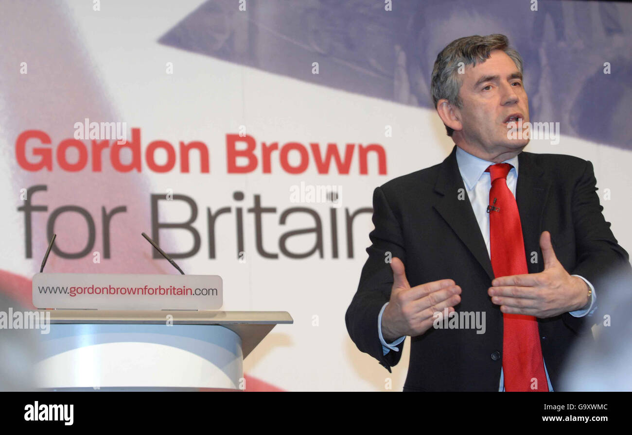 Gordon Brown, le chancelier et chef du Parti travailliste en attente, s'adresse aujourd'hui à une réunion de hustings à Filton, Bristol. Banque D'Images