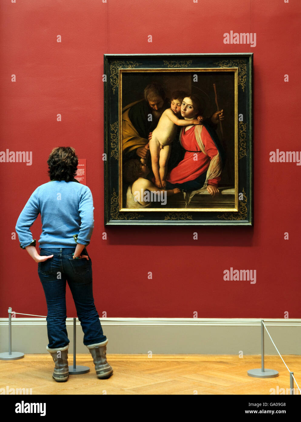 Affichage femme peinture, la Sainte Famille avec l'enfant Saint Jean Baptiste, par le Caravage