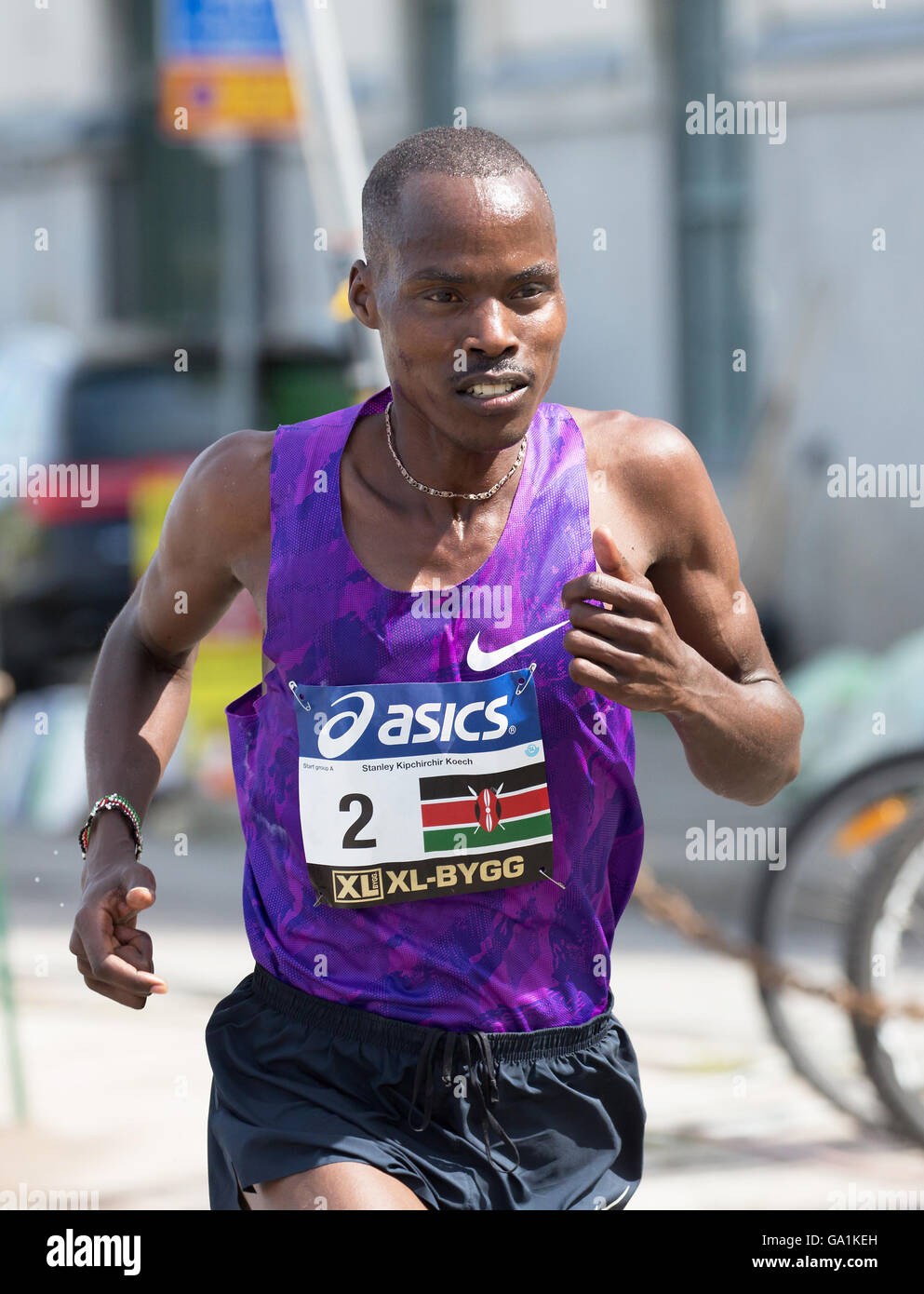 MARATHON DE STOCKHOLM. 4 juin 2016, vainqueur du marathon hommes Stanley Kipchirchir Koech. Banque D'Images