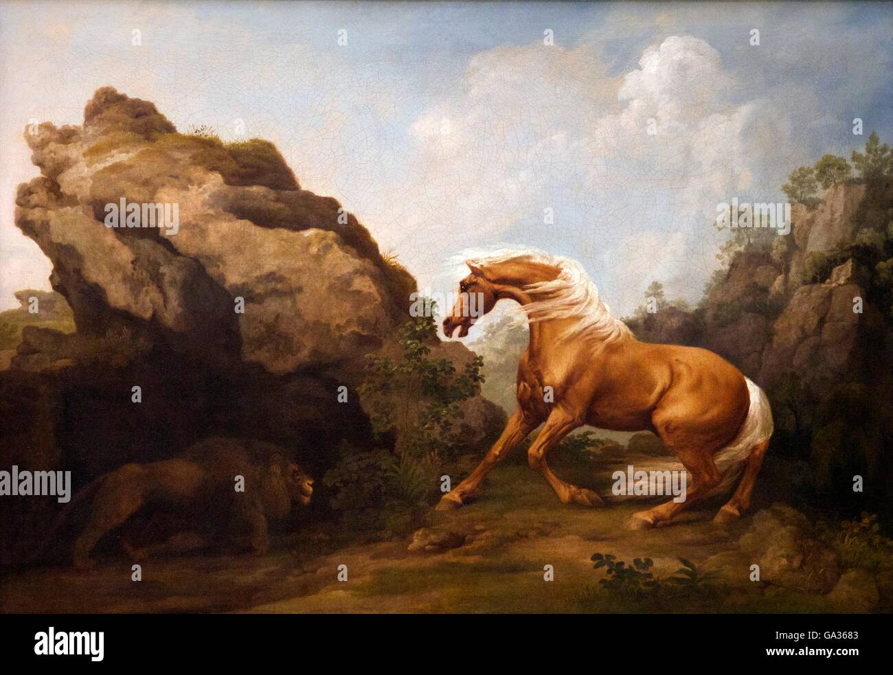 Cheval effrayé par un lion, 1763 George Stubbs, England, UK Banque D'Images
