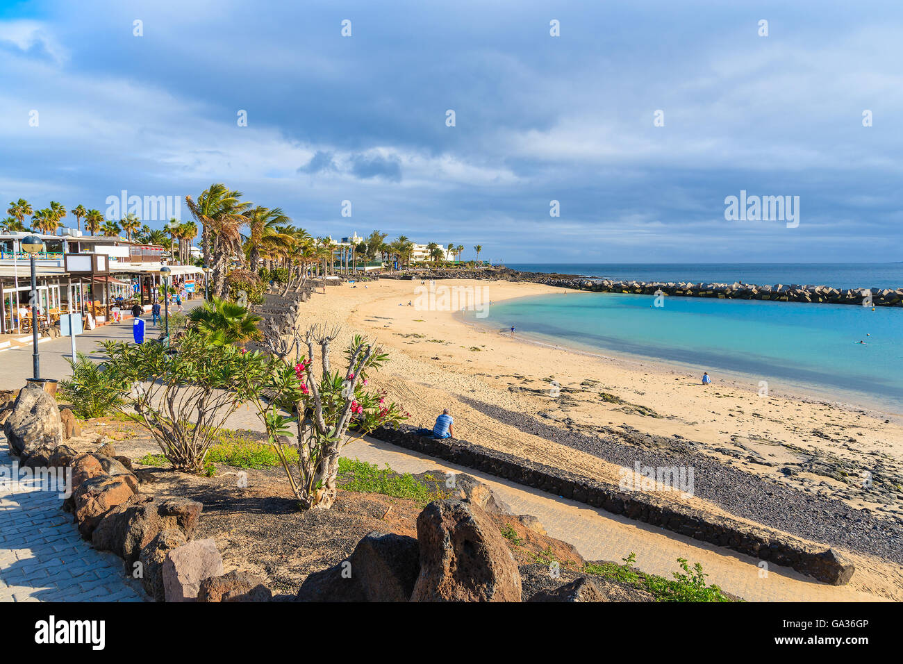 Flamingo Beach à Playa Blanca maison de village sur la côte de l'île de Lanzarote, Espagne Banque D'Images