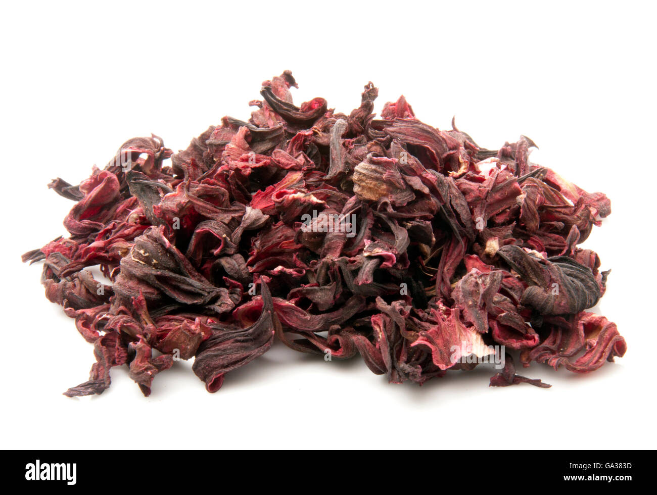 Pile d'hibiscus séchées rouge isolated on White Banque D'Images