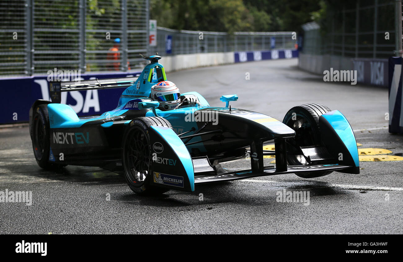 Nextev l'équipe du RCT de Nelson Piquet Jr, lors de la ronde 9 des Championnat FIA de Formule E à Battersea Park, Londres. Banque D'Images