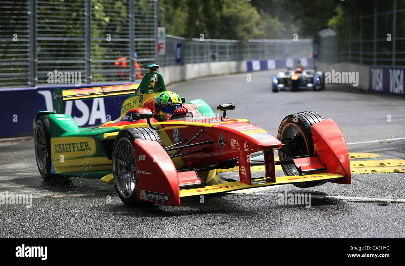 L'équipe de ABT Schaeffler Lucas di Grassi, lors de la ronde 9 du Championnat FIA de Formule E à Battersea Park, Londres. Banque D'Images