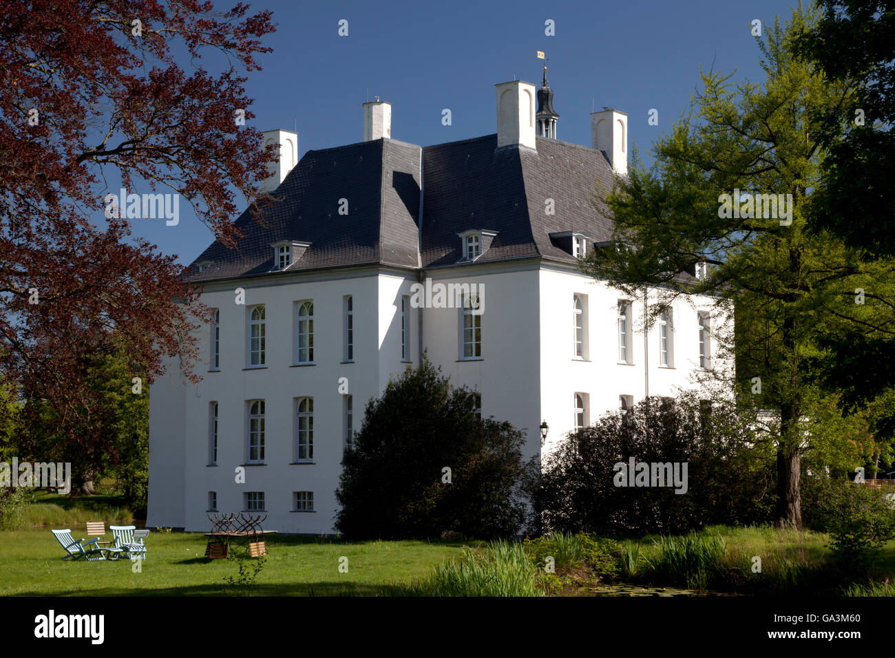 Schloss Gartrop, un château à douves, la Réserve Naturelle de Hohe Mark, Münster, Rhénanie du Nord-Westphalie Banque D'Images