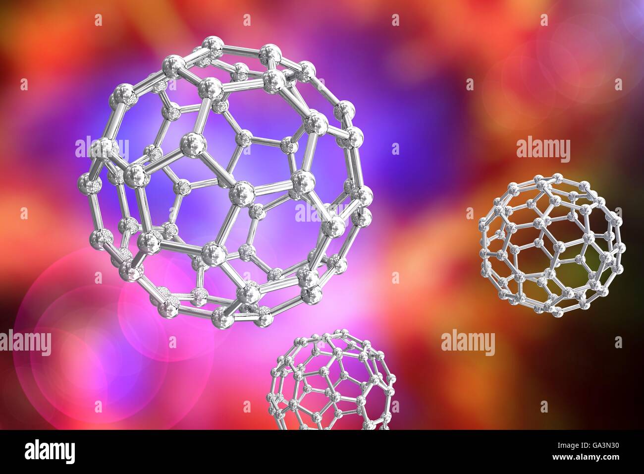 Les nanoparticules, l'oeuvre de l'ordinateur. La nanotechnologie est la conception de systèmes sur les balances du microscopique vers le bas. Ces nanoparticules ont été construit à une échelle suffisamment petite pour interagir avec des molécules individuelles. Les nanoparticules comme ceci pourrait être utilisé pour fournir des traitements médicamenteux ciblés aux secteurs particuliers du corps. D'autres applications possibles des nanoparticules : utilisation comme meteorological, géophysiques, biologiques et de capteurs de surveillance. Banque D'Images