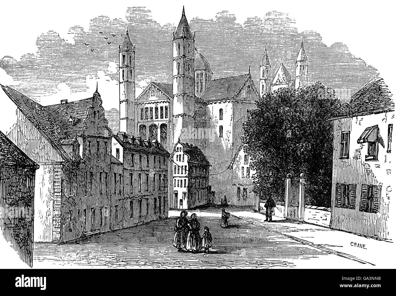 18e siècle vue sur St Peter's Dom, aka la cathédrale de Worms, Worms est une ville de Rhénanie-Palatinat, situé sur le Rhin supérieur, Allemagne Banque D'Images