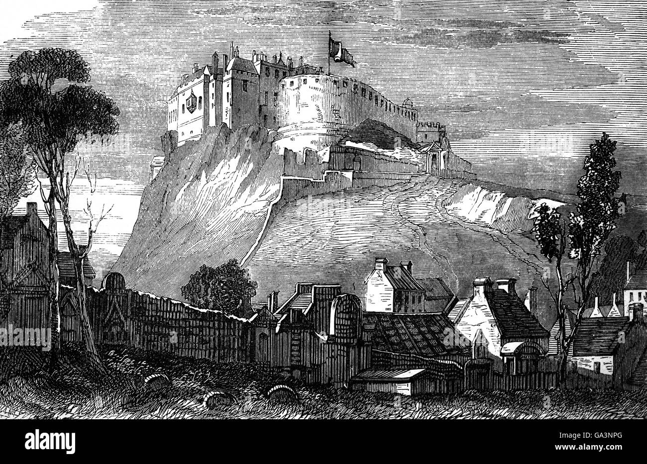 Le Château d'Édimbourg est une forteresse historique qui domine les toits de la ville d'Édimbourg, en Écosse, à partir de sa position sur le rocher du château. Au 17ème siècle, il a été principalement utilisé comme caserne militaire avec une importante garnison. Banque D'Images