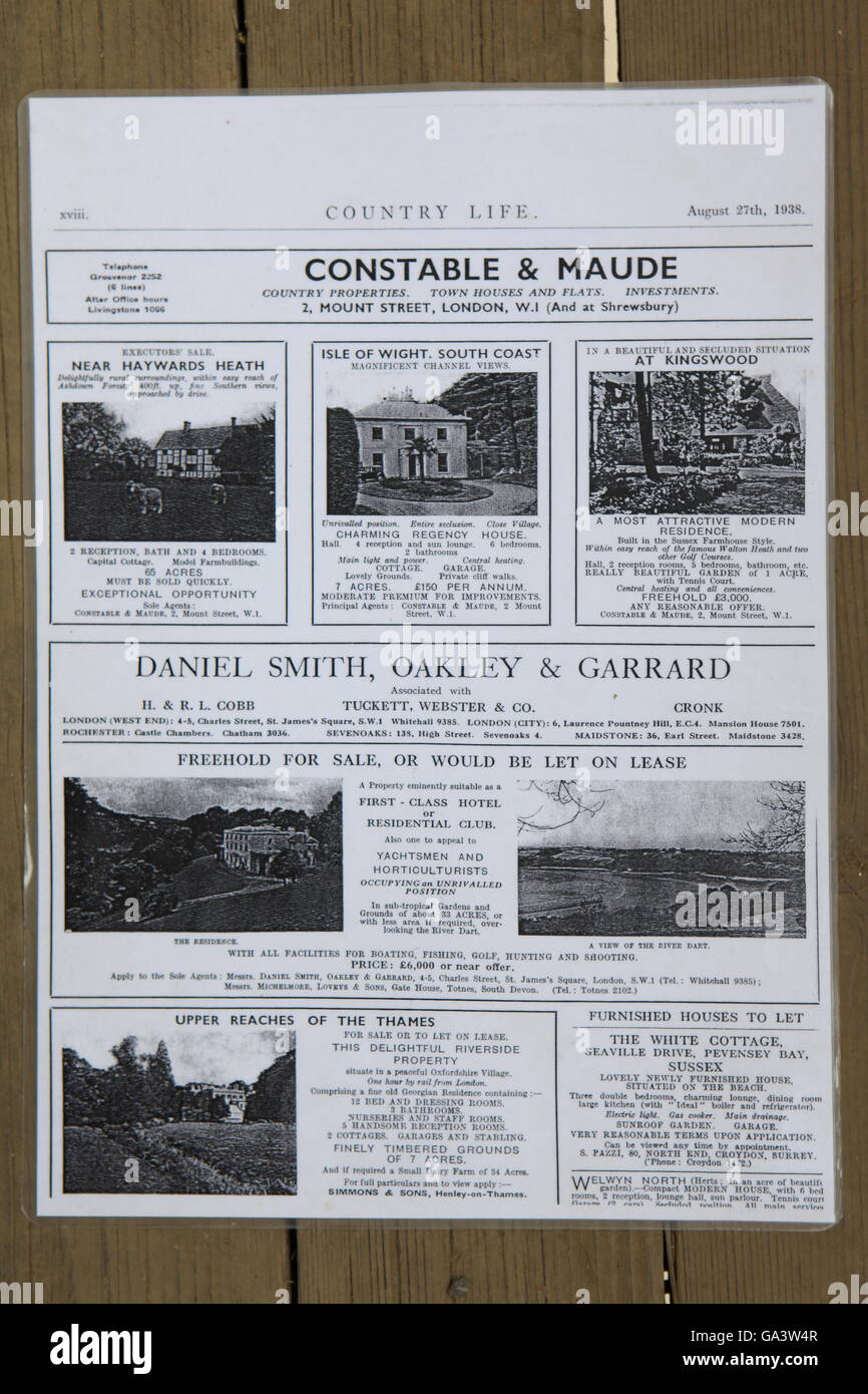 Dans un pays de l'édition 1938 La vie est l'annonce que Agatha Christie aurait vu pour Greenway House, en vente pour £6000 Banque D'Images