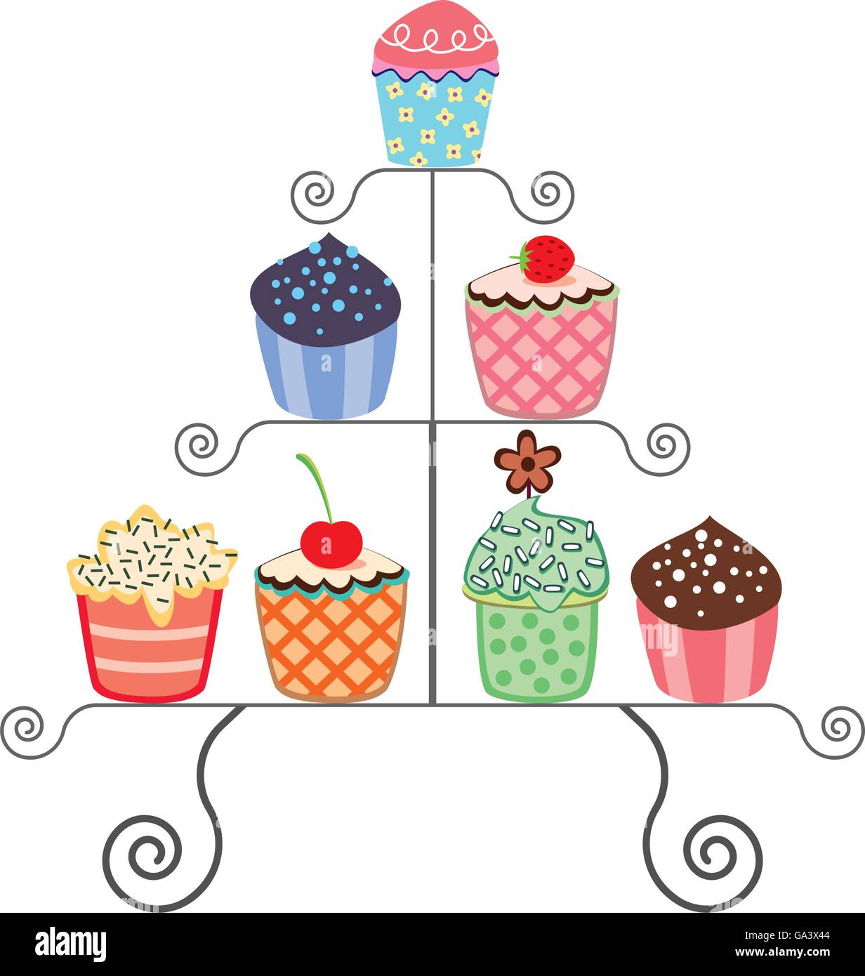Vector set de divers petits gâteaux sur un support Illustration de Vecteur