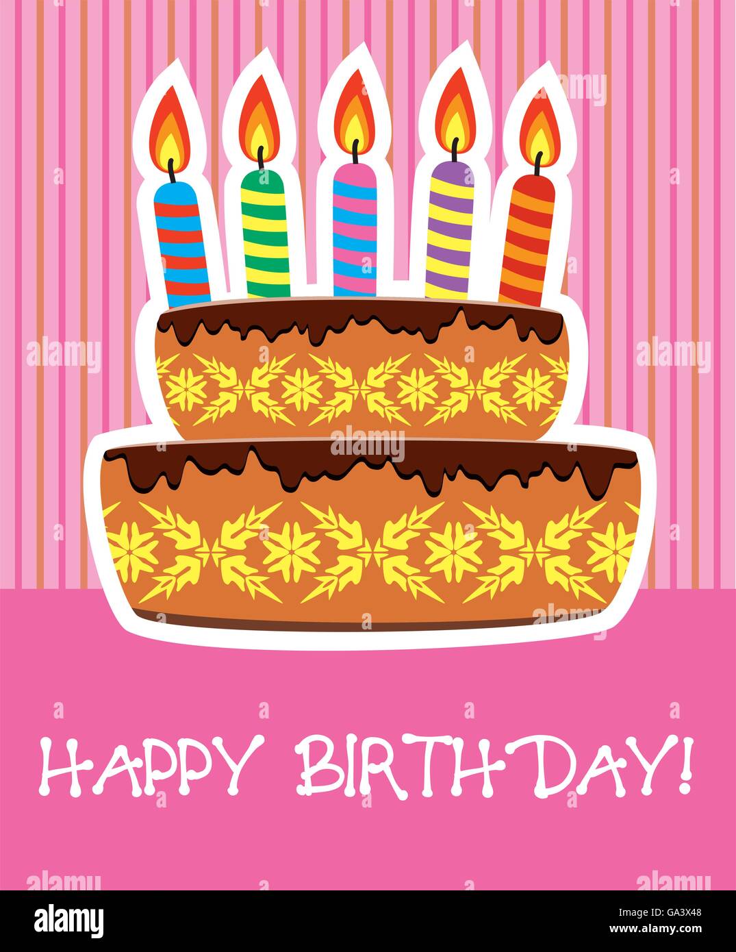 Vector birthday cake with burning candles Illustration de Vecteur