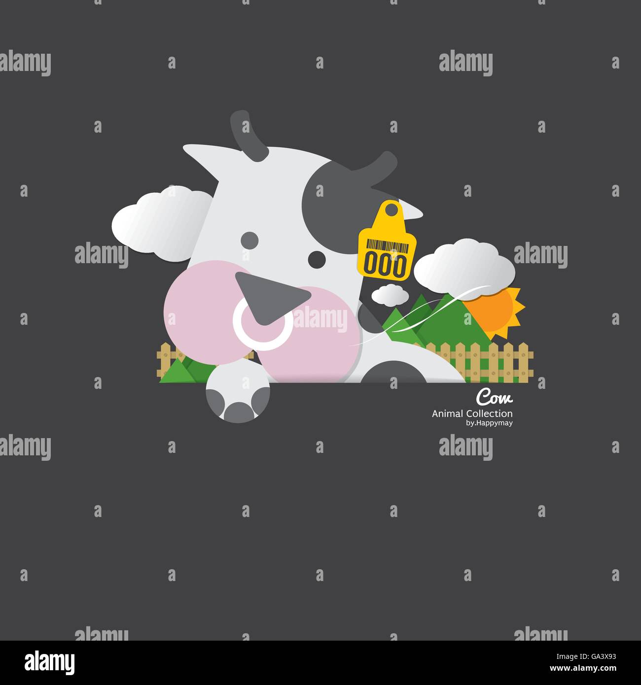 Portrait de vache mignon unique avec l'Oreille Vector Illustration Illustration de Vecteur
