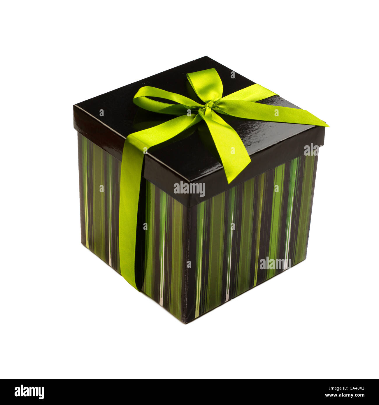 Boîte-cadeau avec ruban vert Banque D'Images