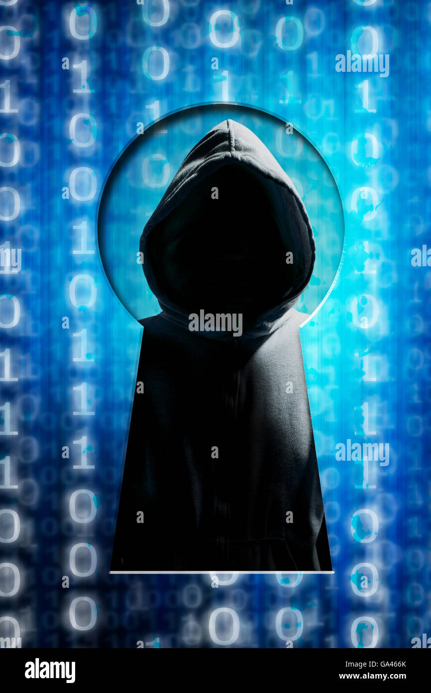 Hacker à l'intérieur d'un trou de la violation de la sécurité, concept Banque D'Images