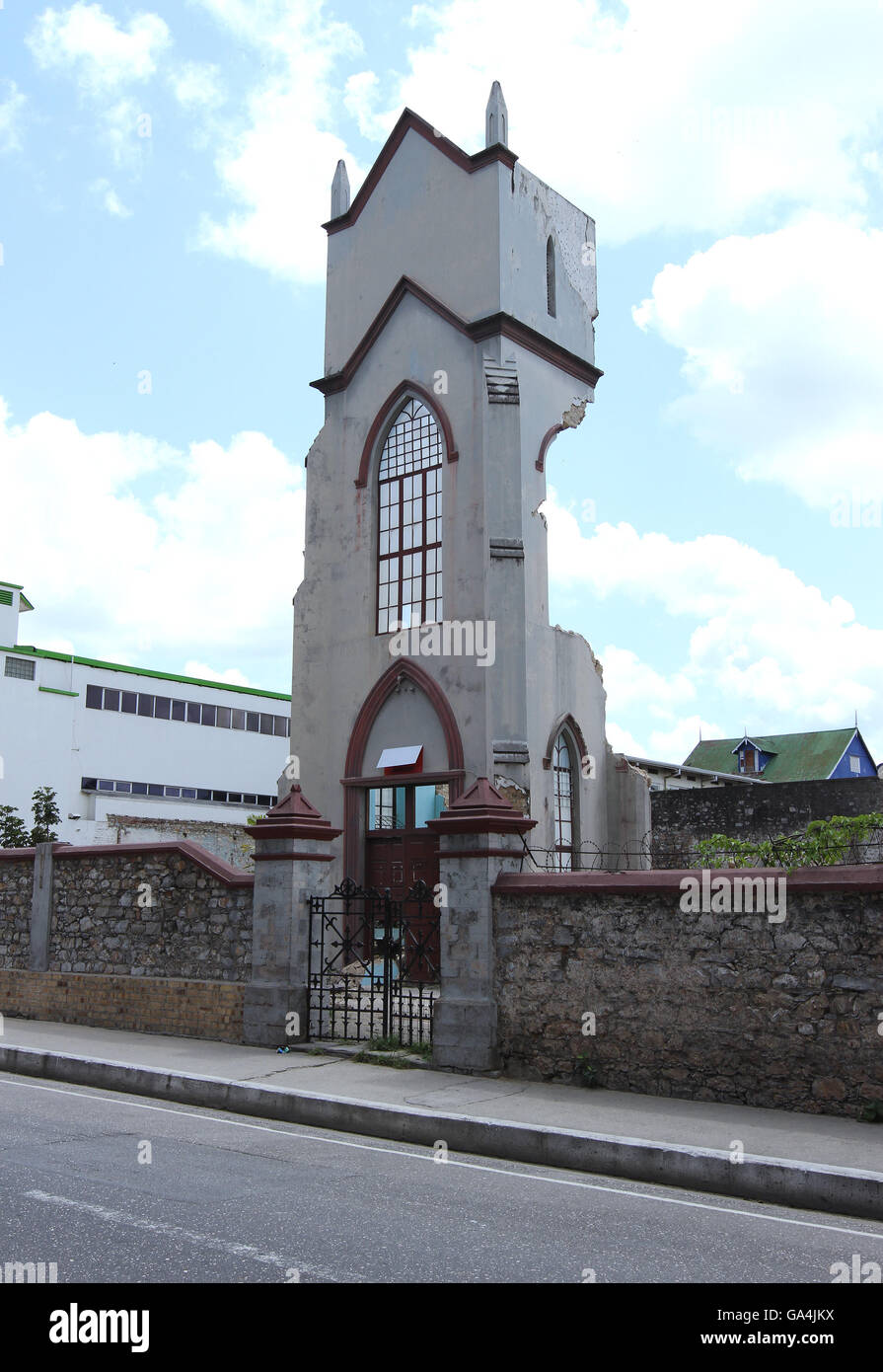 Vestige de l'église de Greyfriars démoli l'Ecosse sur la rue Frederick à Port of Spain, Trinidad. Banque D'Images