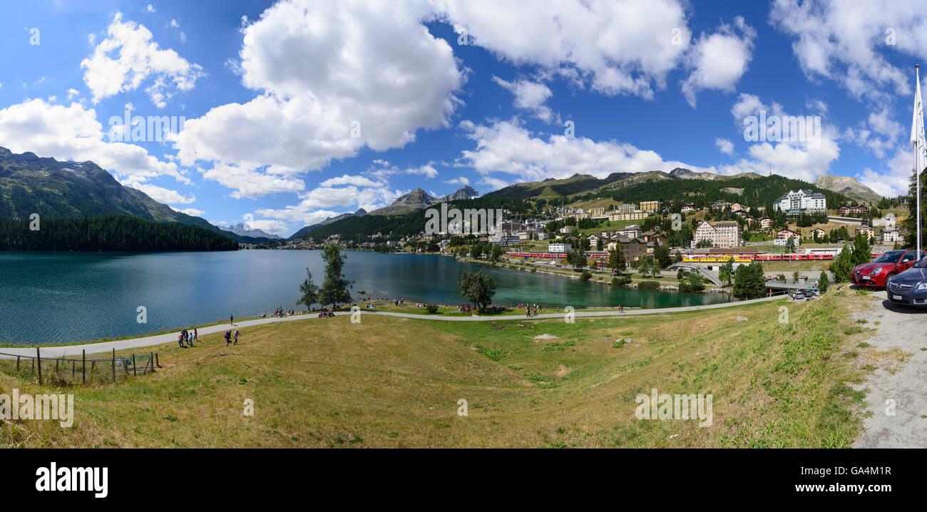 Saint-Moritz (San Murezzan, San Maurizio) lac de Saint-Moritz ( Lej da San Murezzan ) et Saint Moritz dorf , droite la station Switzerl Banque D'Images