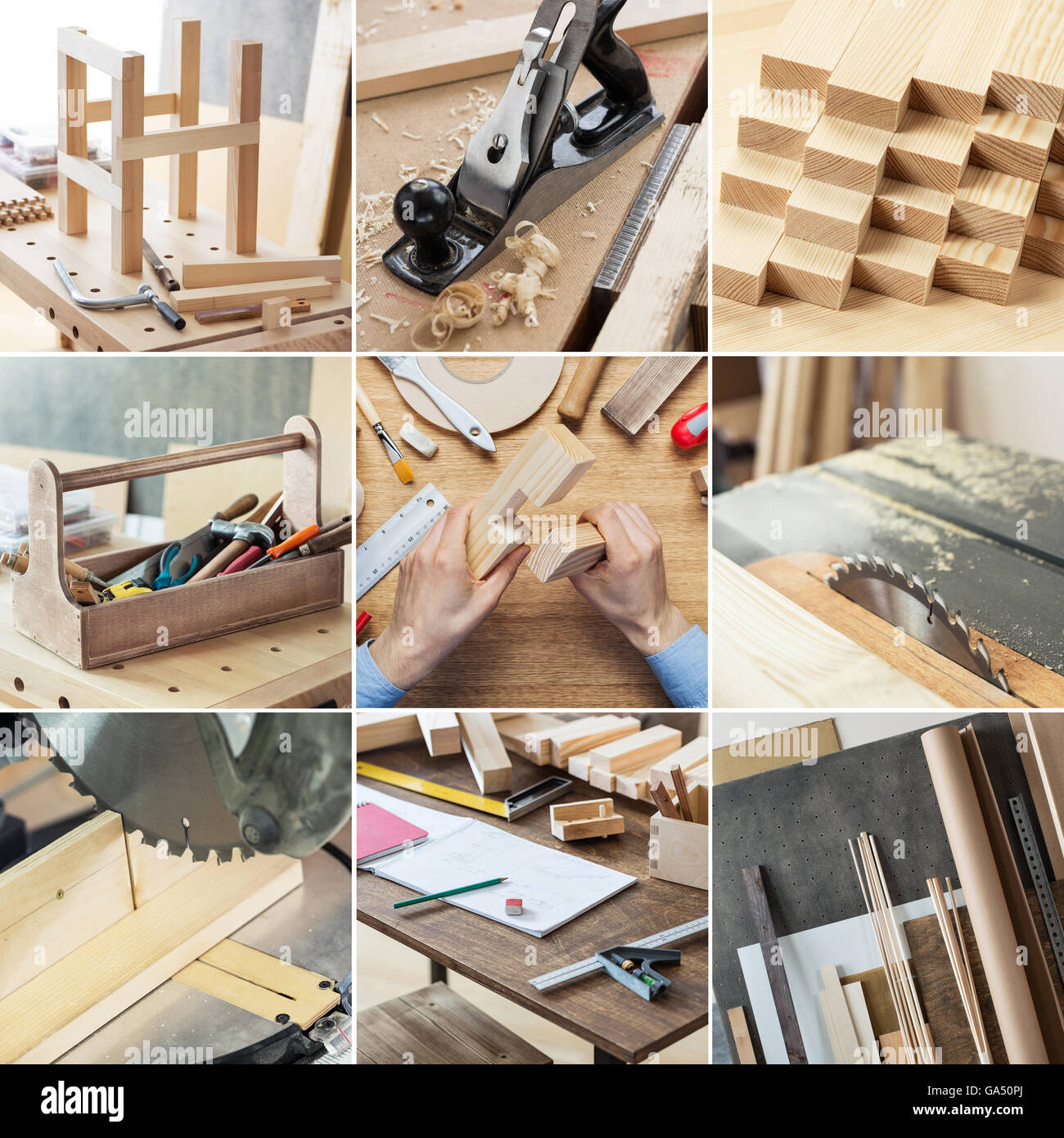 Divers travail du bois, la menuiserie, la réparation, outils de bricolage et de fournitures dans le jeu Banque D'Images