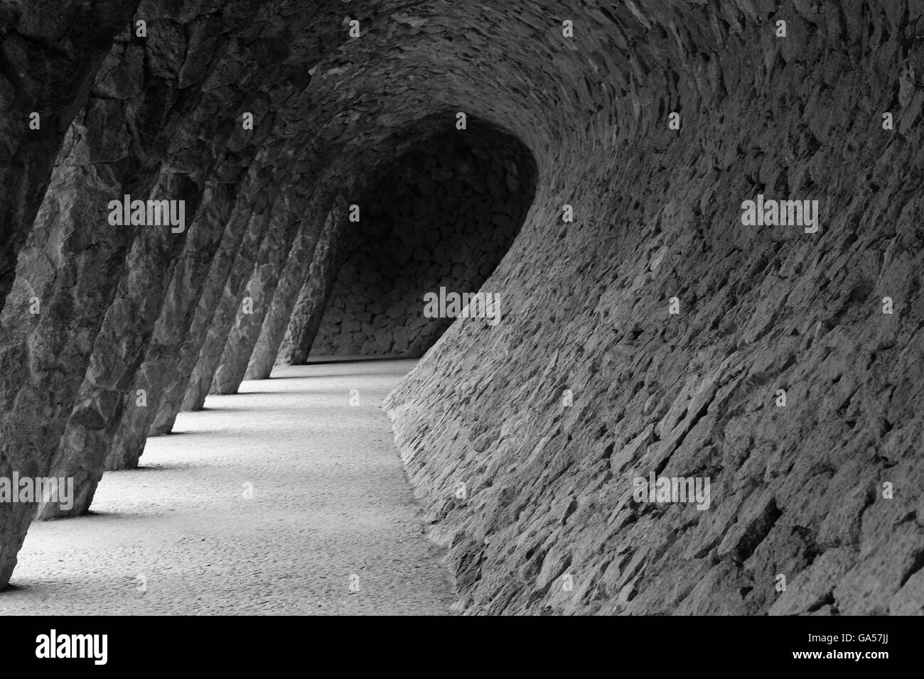 Parc Guell, Carmelo Hill, Catalonia Barcelona b&w Banque D'Images