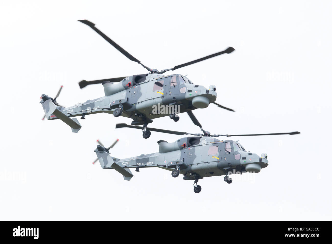 LEEUWARDEN, Pays-Bas - 11 juin 2016 : Royal Navy (Black Cats Display Team) Agusta Westland AW-159 Wildcat HMA2 performing Banque D'Images