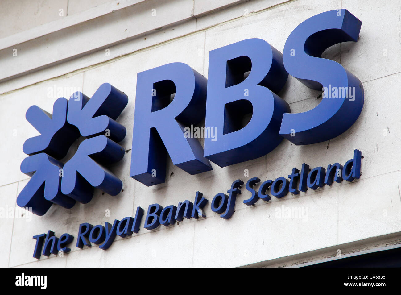 Le RBS Royal Bank of Scotland signe, Londres, Angleterre, Grande-Bretagne 3 Juillet 2016 Banque D'Images