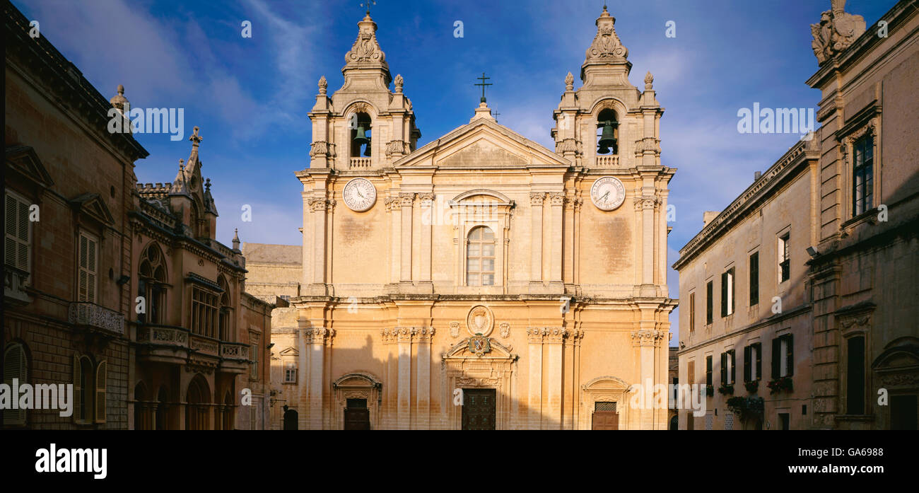 St. Paul's Square et St Paul's Cathedral, Mdina, Malte, Europe Banque D'Images
