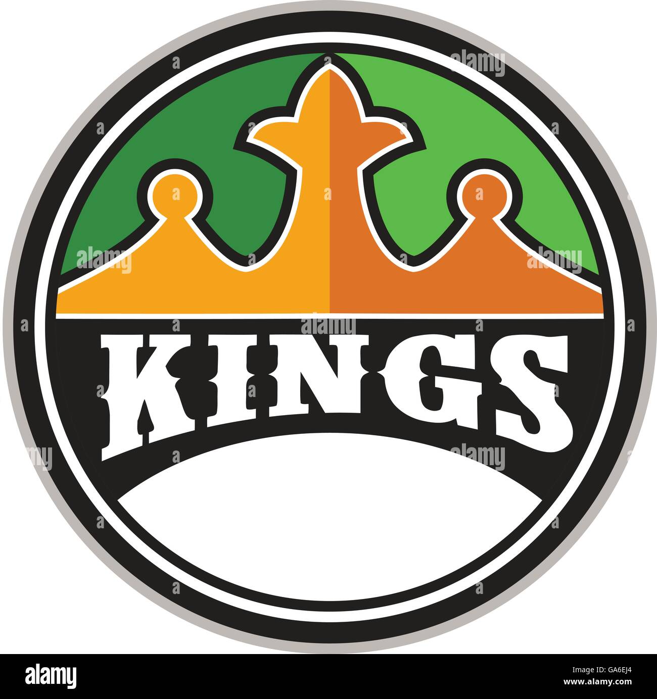 Illustration d'une couronne du roi avec le mot Kings à il situé sur l'intérieur du cercle fait en style rétro. Illustration de Vecteur