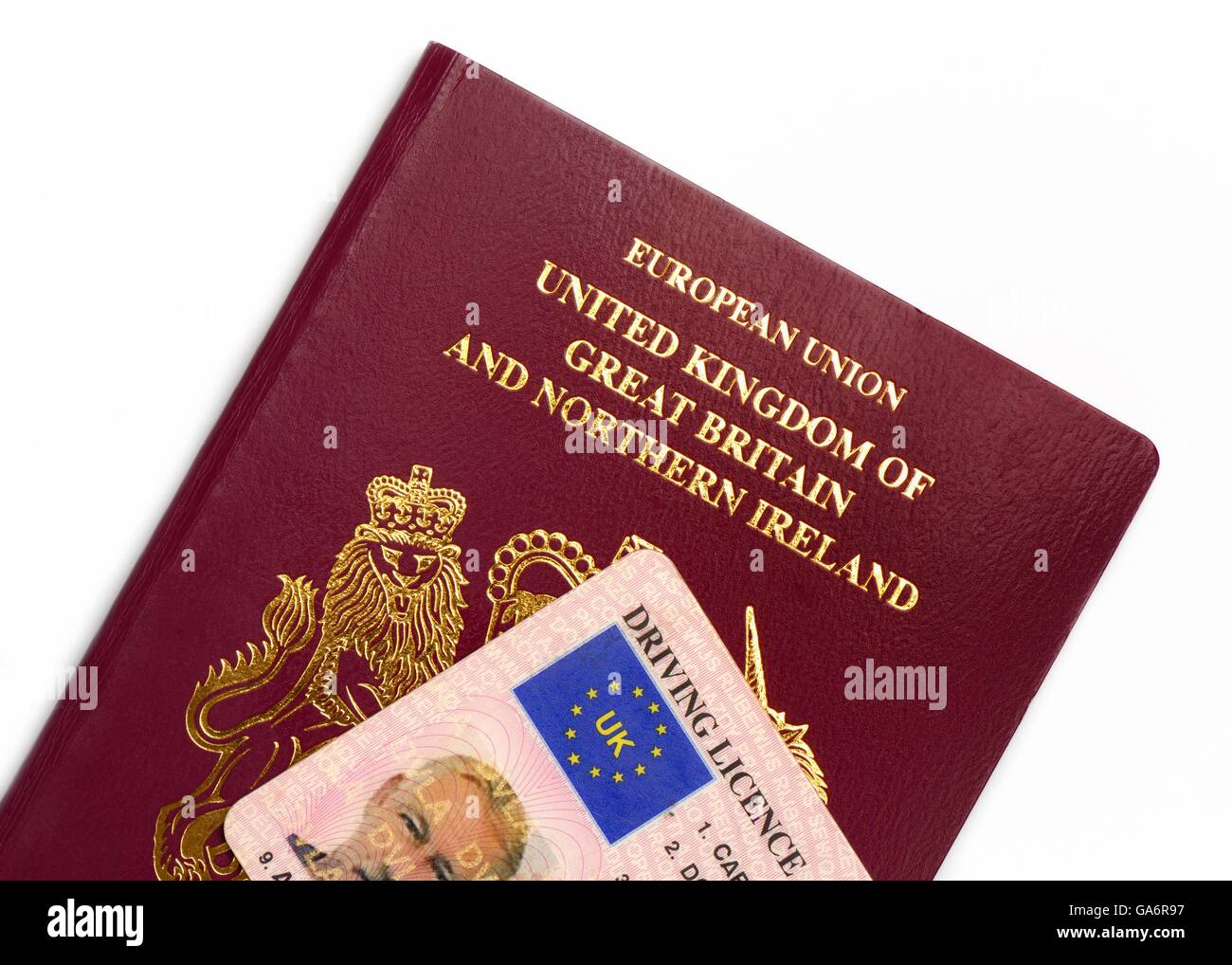 Un passeport britannique et permis de conduire européen Banque D'Images