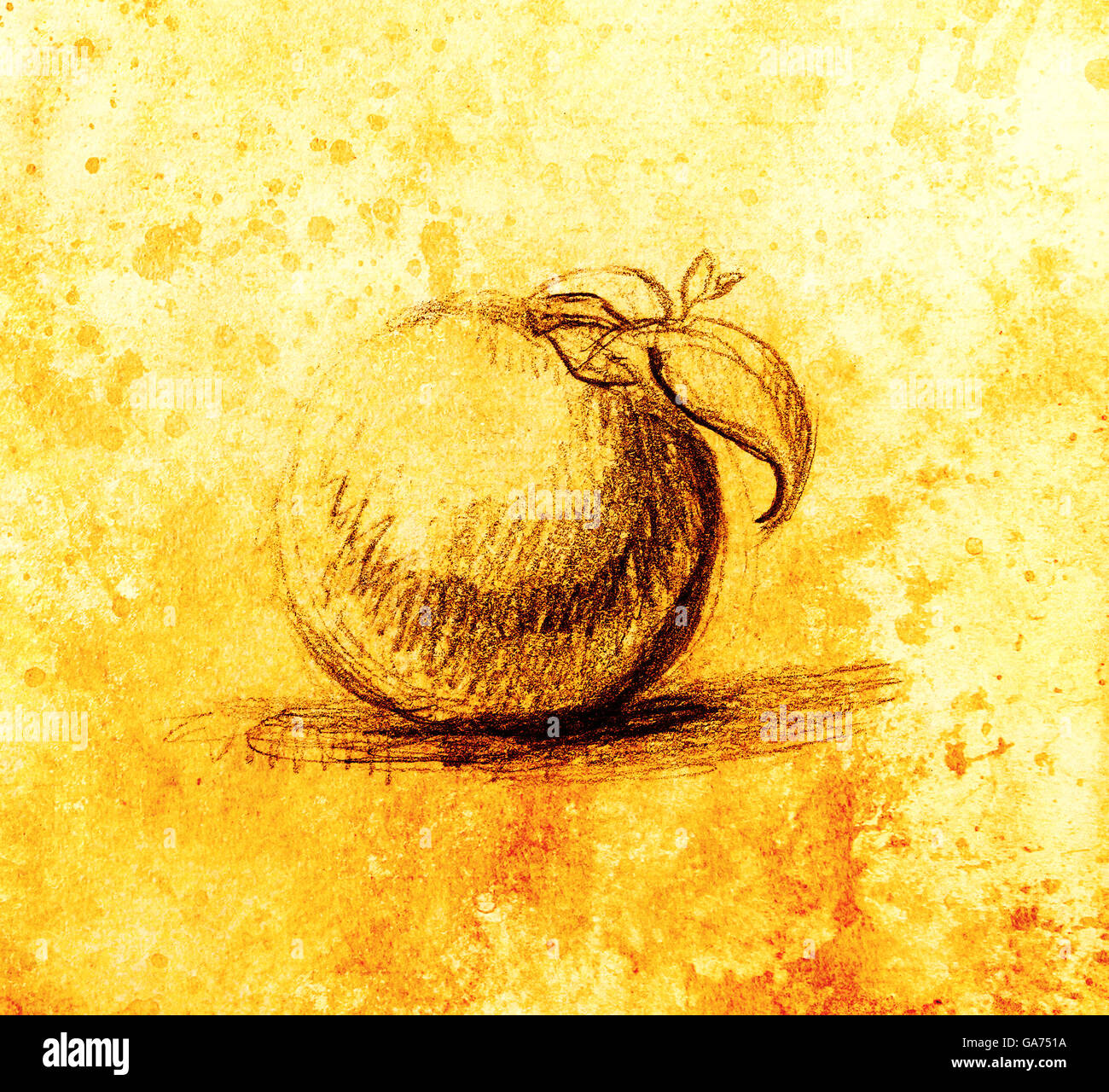 Dessin en couleur des fruits. Original de la dessiner et collage de l'ordinateur. La structure de couleur. Banque D'Images
