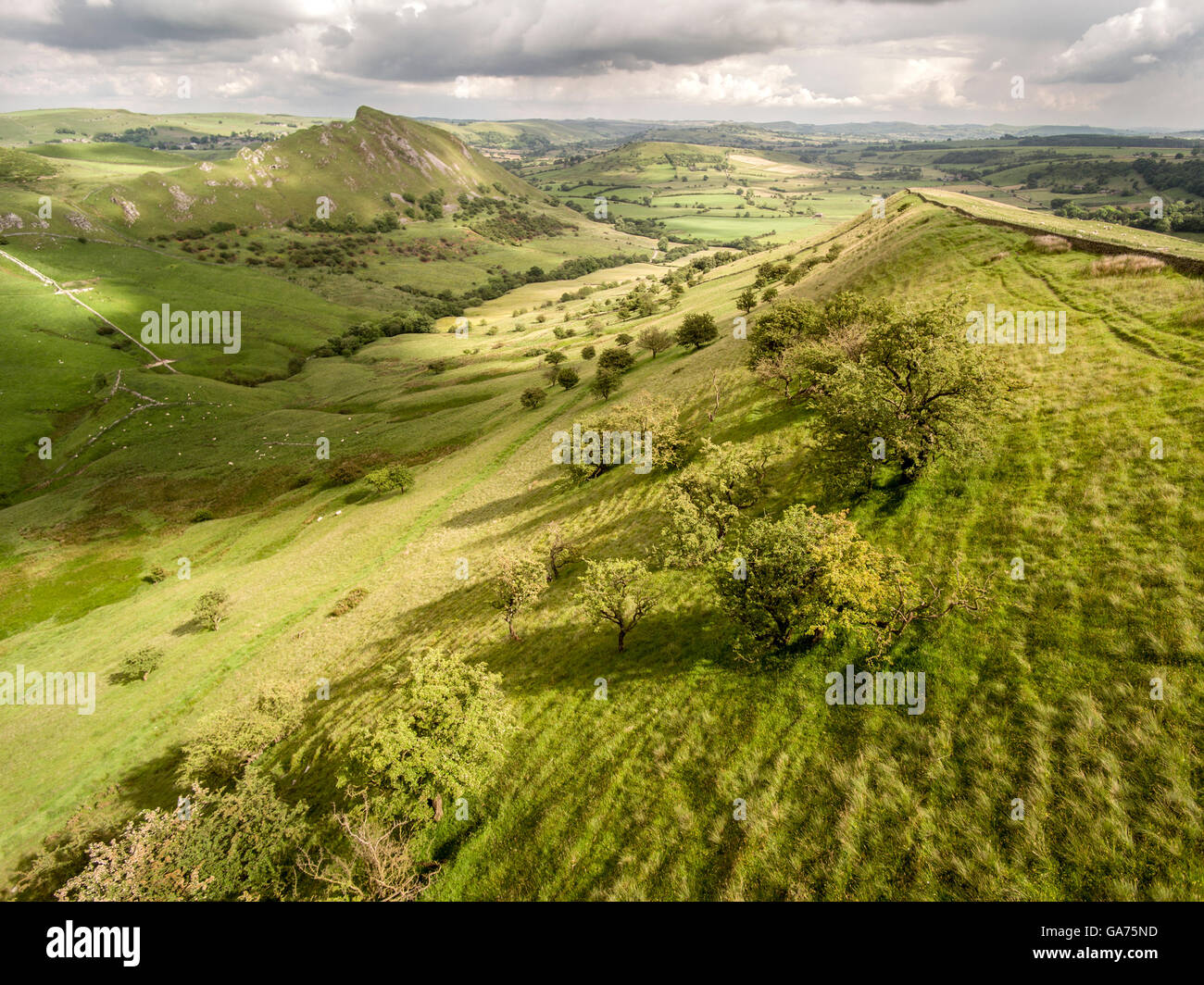 Vue aérienne de Chrome Hill, Peak District, Derbyshire, Royaume-Uni Banque D'Images