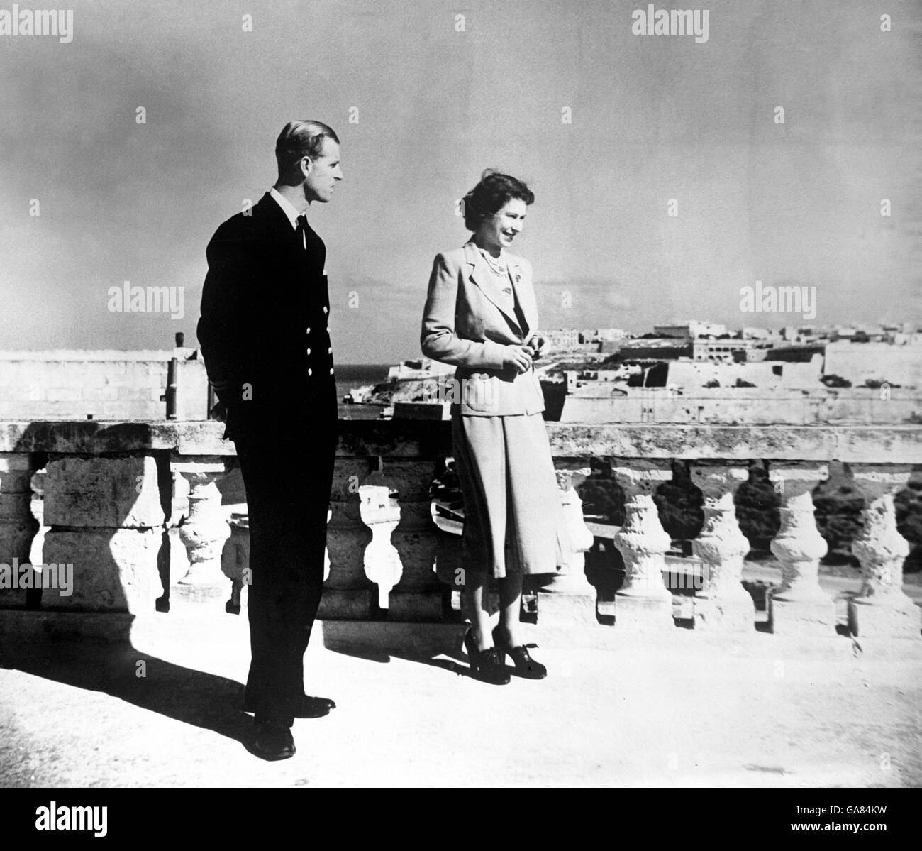 Image - La princesse Elizabeth et le duc d'Édimbourg - Malte Banque D'Images