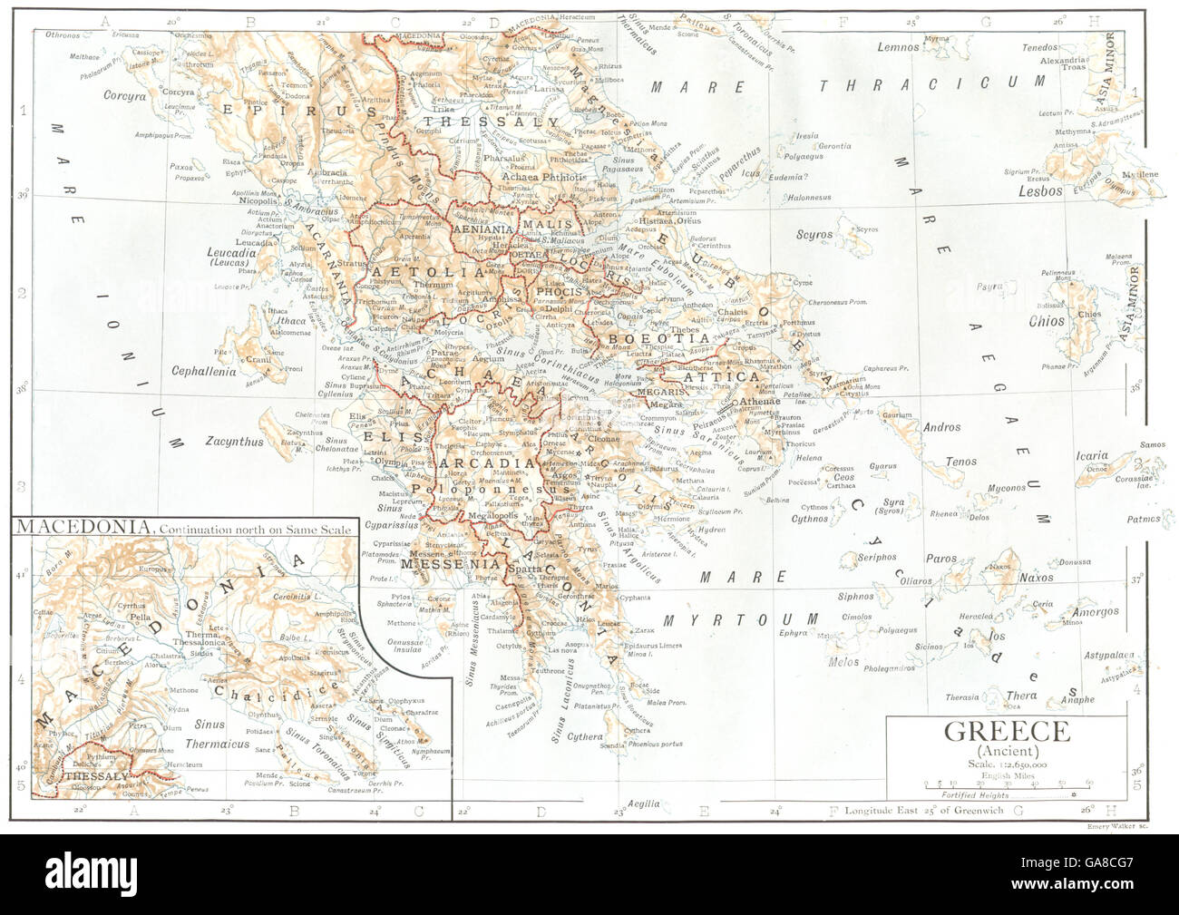 Grèce : la Grèce(Ancien) ; carte grande échelle de Macédoine, 1910 Banque D'Images