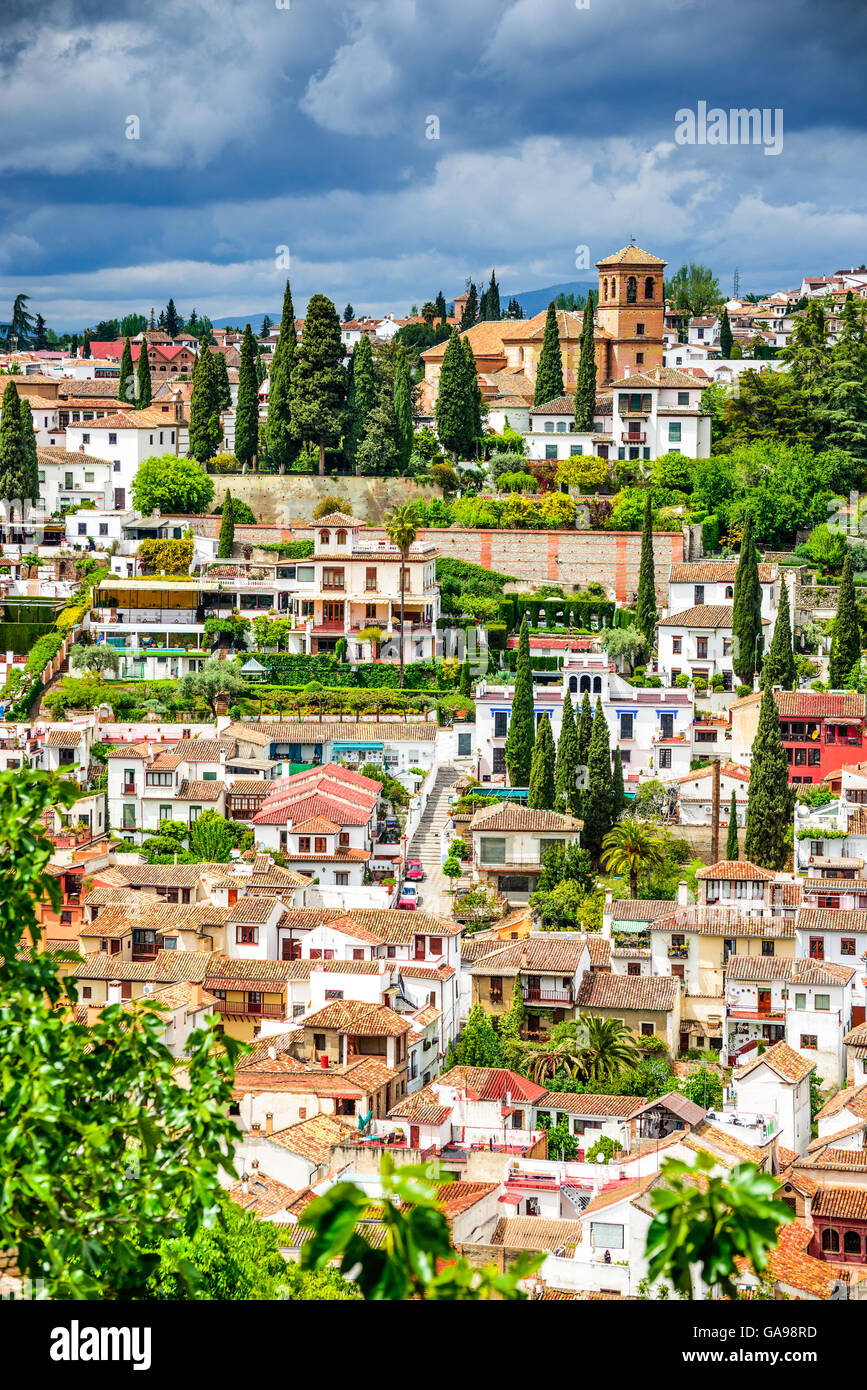 Granada, Espagne - Albaicin quartier médiéval maure, architecture arabe traditionnelle de l'Andalousie Banque D'Images