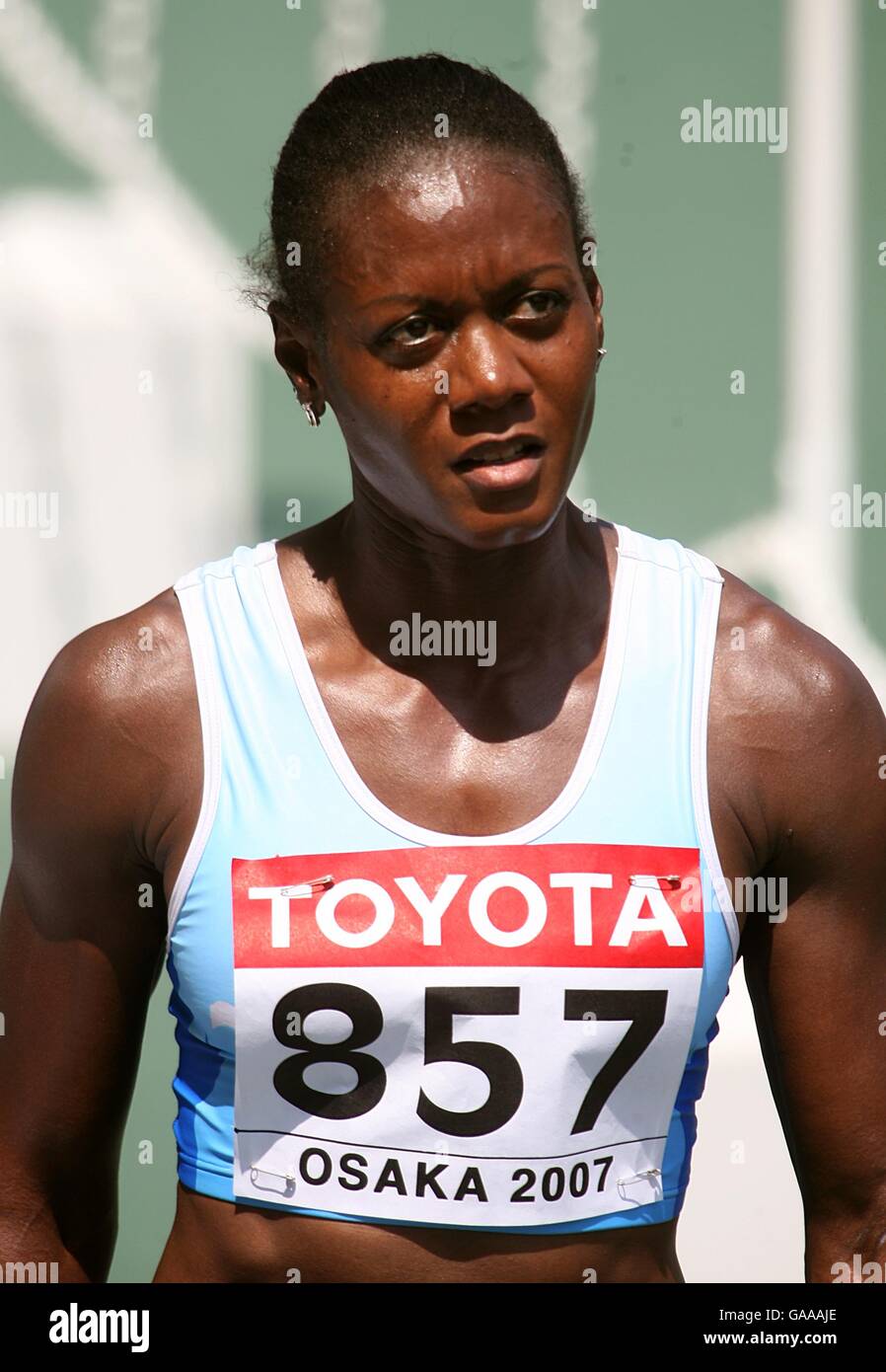 Merlene Ottey en Slovénie lors de la qualification pour le 100m féminin. Banque D'Images