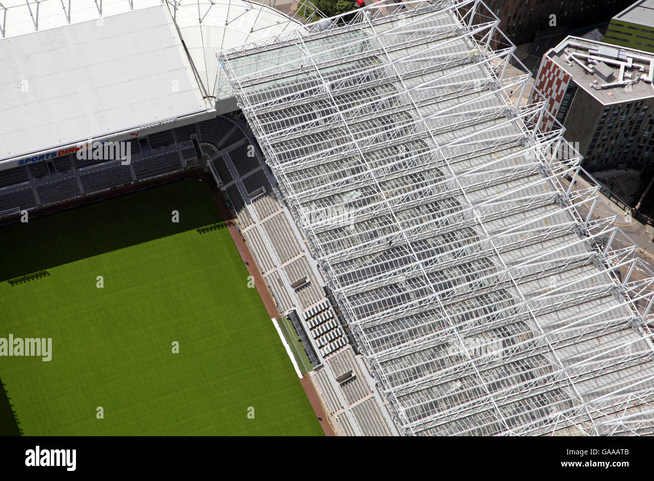 Vue aérienne de St James Park accueil du Newcastle United Football club, sports Direct Stadium, UK Banque D'Images