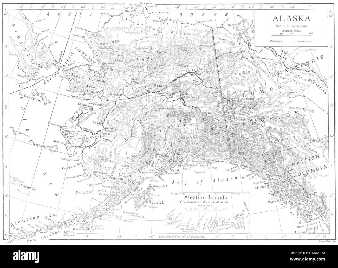ALASKA : l'Alaska ; Médaillon carte des îles Aléoutiennes, 1910 Banque D'Images