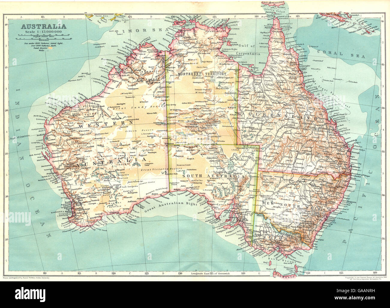 Australie : L'Australie, 1910 carte antique Banque D'Images