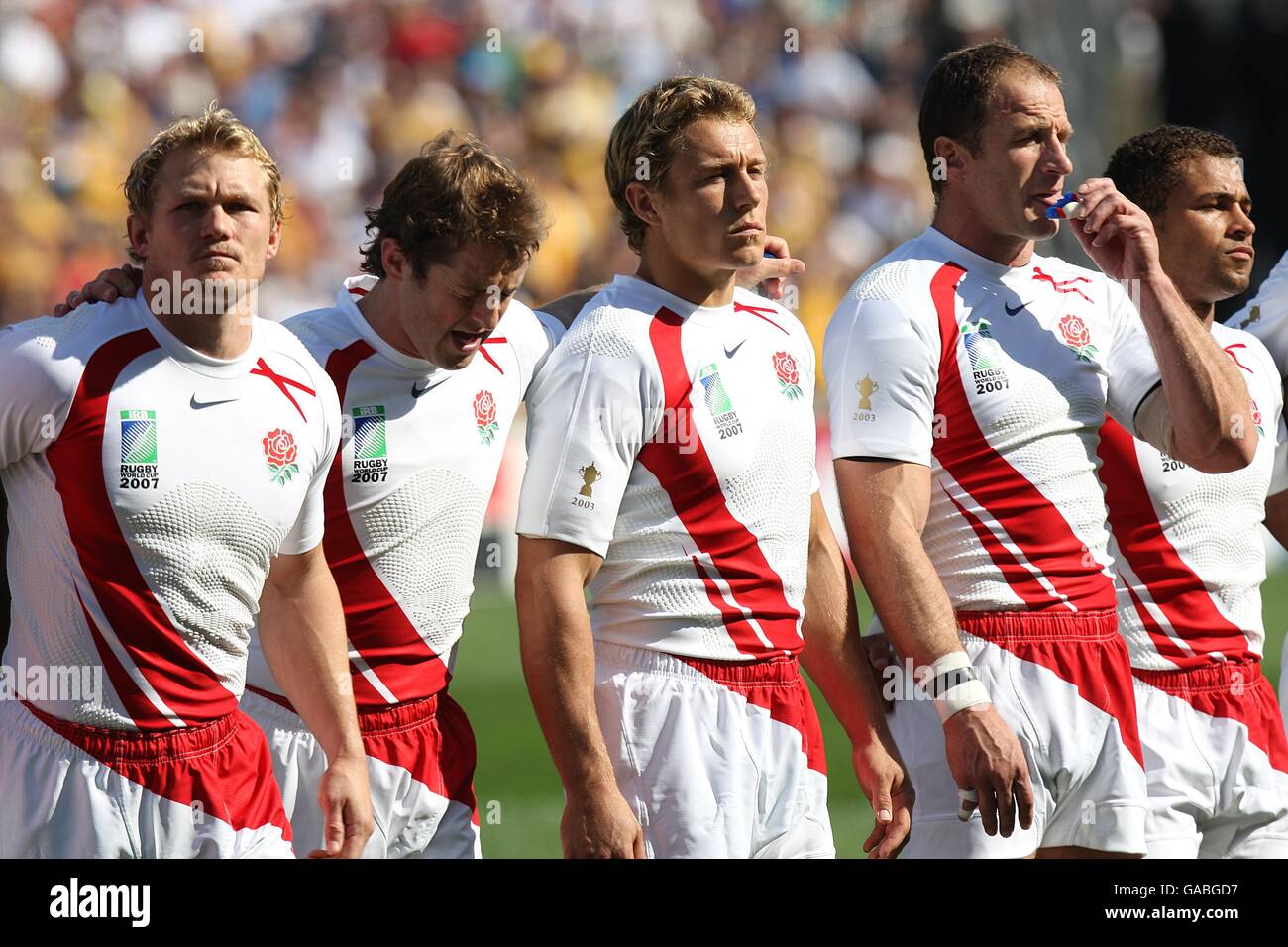 Rugby Union - IRB Rugby World Cup 2007 - quart de finale - Australie / Angleterre - Stade vélodrome.Jonny Wilkinson, en Angleterre, s'aligne sur l'hymne national Banque D'Images
