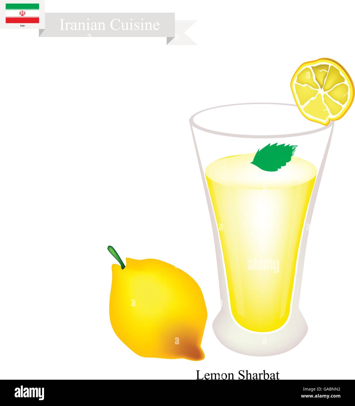 Cuisine iranienne, citron ou Sharbat boisson traditionnelle à base de sirop de citron et aromatiques. L'un de la boisson la plus populaire en Iran. Illustration de Vecteur