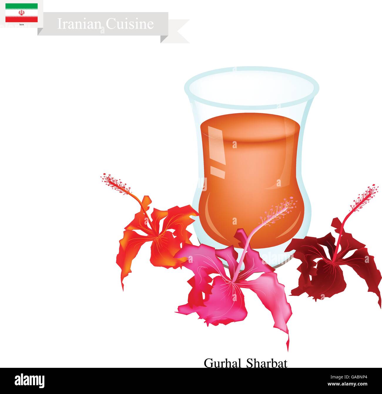 Cuisine iranienne, Sharbat Gurhal ou traditionnel fait à partir de pétales d'Hibiscus et aromatiques d'érable. L'un des plus populaires verre Illustration de Vecteur
