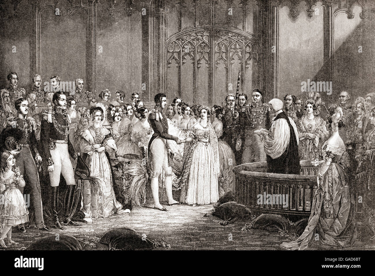 Le mariage de la reine Victoria et le Prince Albert de Saxe-cobourg et Gotha, 10 février 1840. Victoria, 1819 - 1901. La reine du Royaume-Uni de Grande-Bretagne et d'Irlande. Banque D'Images