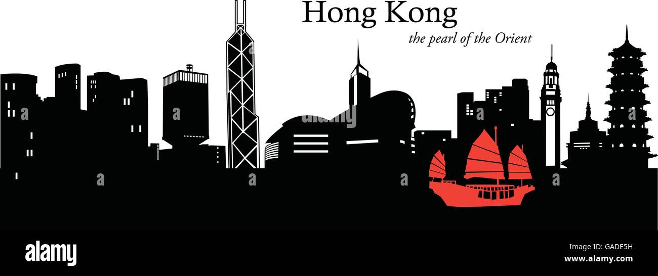 Vector illustration de l'horizon de Hong Kong, Chine Illustration de Vecteur