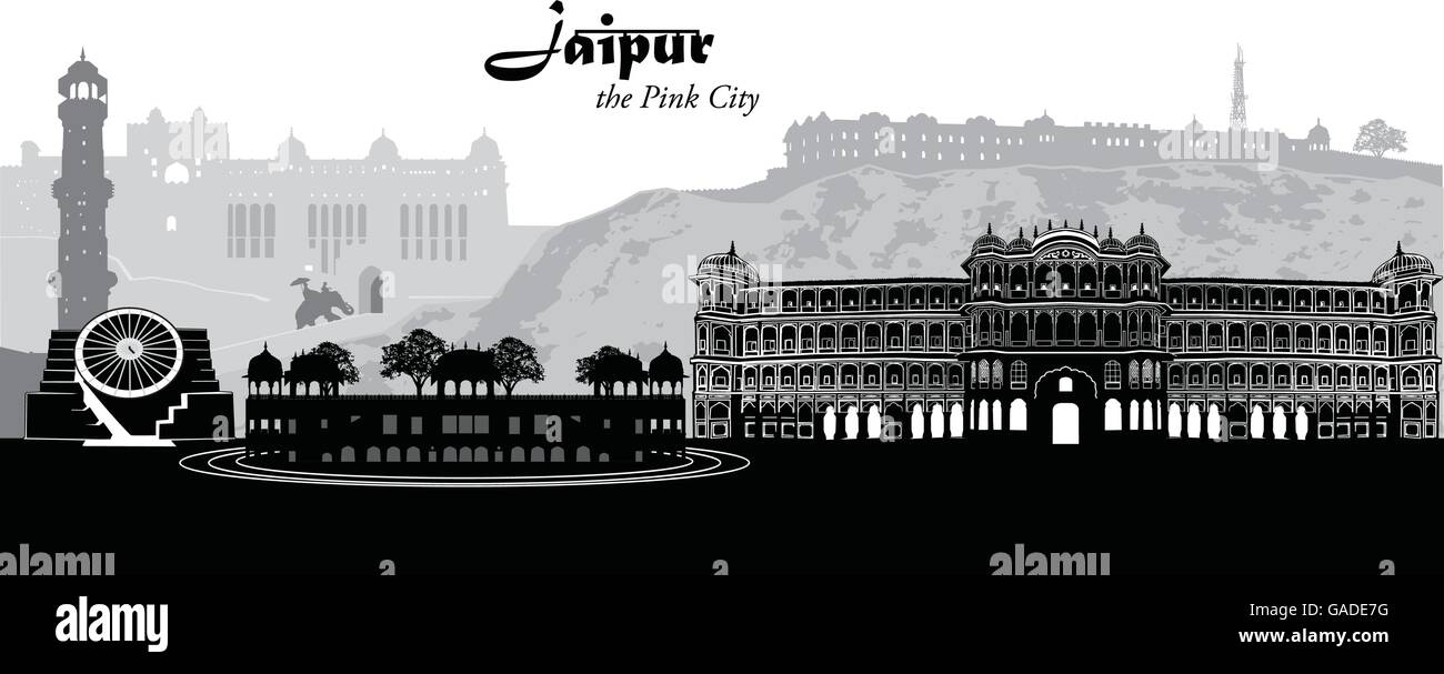 Vector illustration détaillée de l'horizon de Jaipur, Inde Illustration de Vecteur